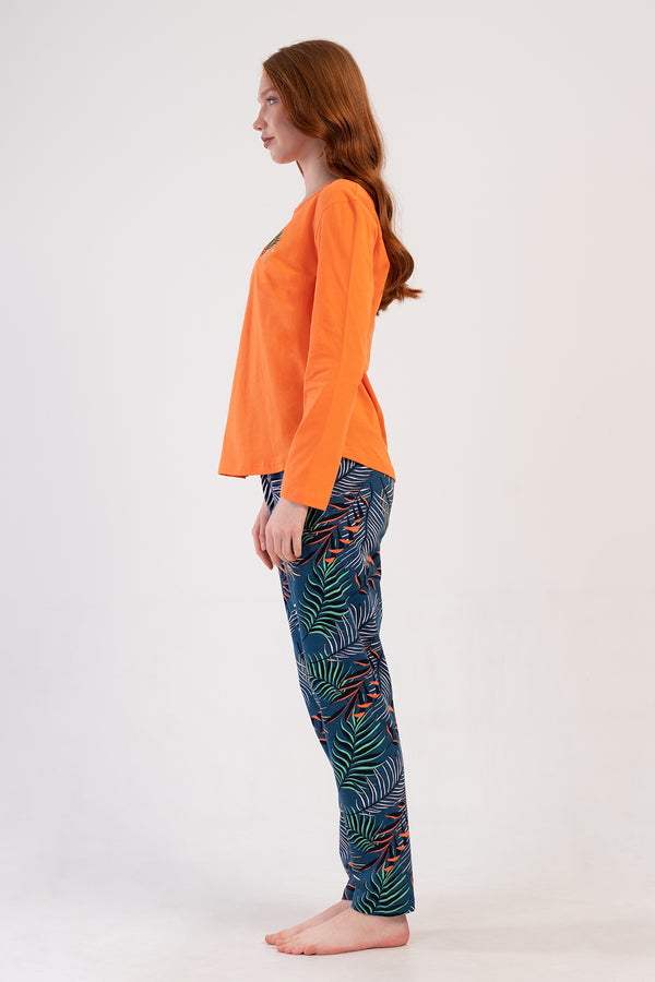 KADIN P.SUPREM O YAKA UZUN KOL ETEGI OVAL PIJAMA TAKIM - Vienetta1.GrupTURUNCU