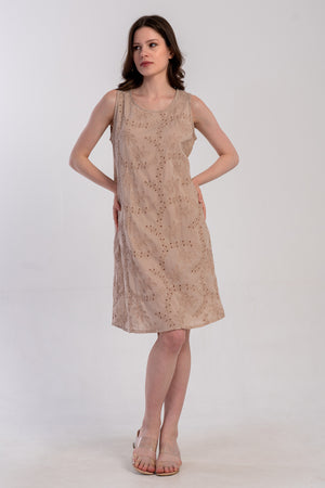 Woman Embroidered Beige Dress - Vienetta1.GrupA.KAHVE
