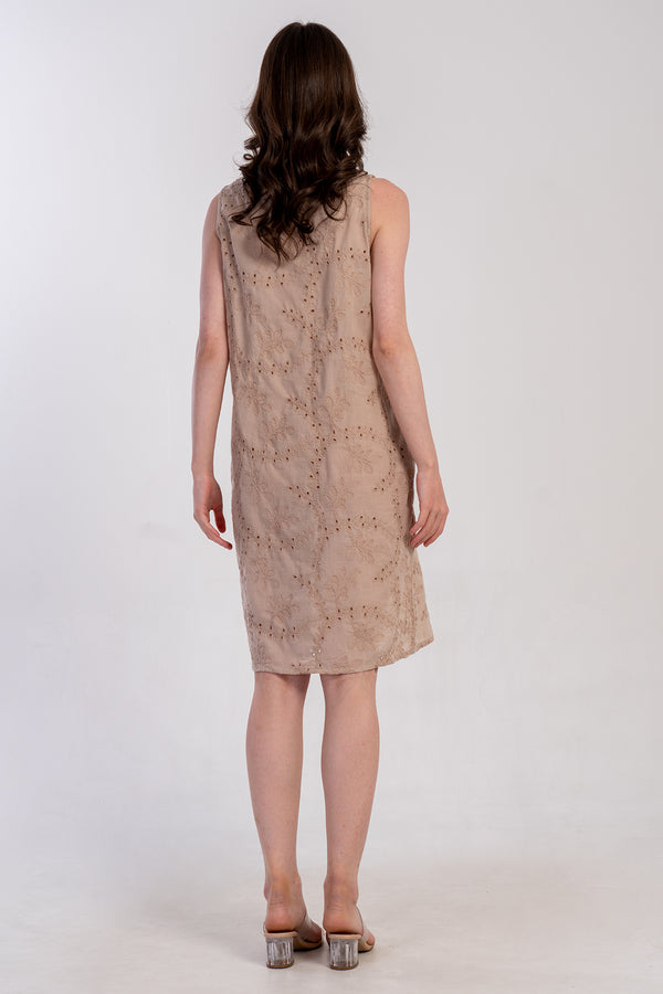 Woman Embroidered Beige Dress - Vienetta1.GrupA.KAHVE