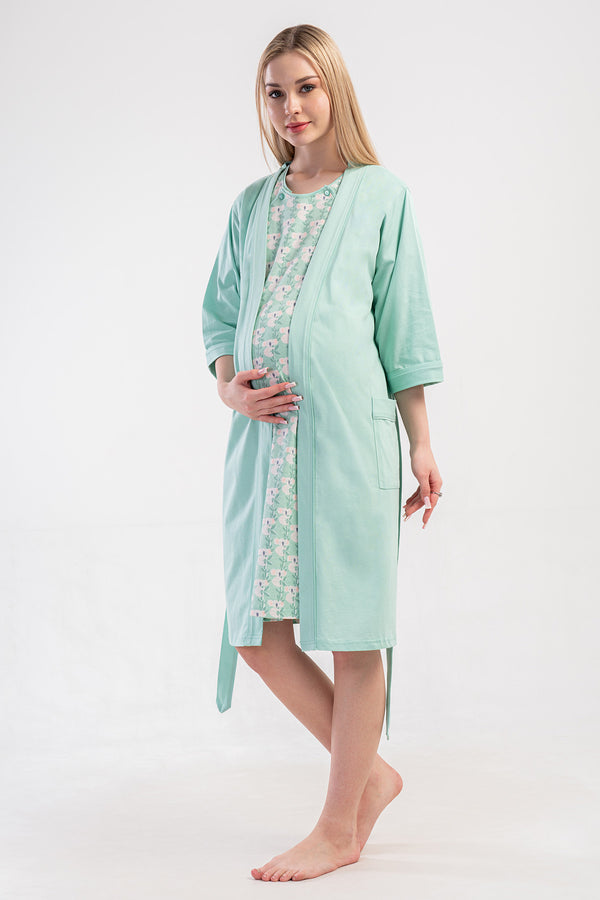 Woman Supreme Mejy Short Sleeve Pregnant Tunic Dressing Gown Set