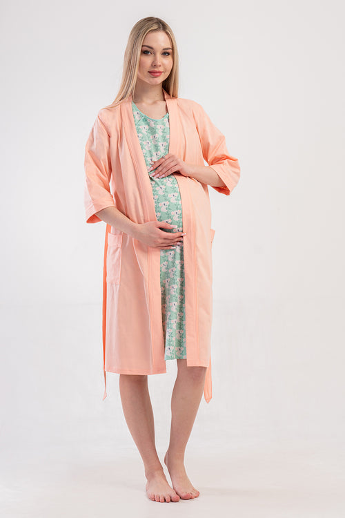 Woman Supreme Mejy Short Sleeve Pregnant Tunic Dressing Gown Set