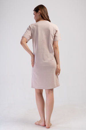 KADIN P.SUPREM CIFT PATLI KISA KOL ETEGI OVAL HAMILE TUNIK - Vienetta1.Grup6112BEJ