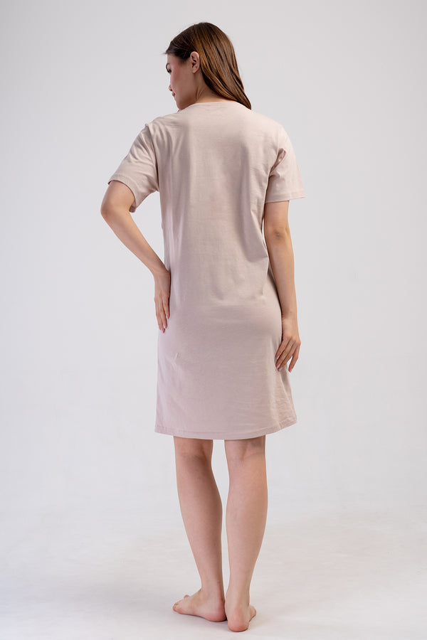 KADIN P.SUPREM CIFT PATLI KISA KOL ETEGI OVAL HAMILE TUNIK - Vienetta1.Grup6112BEJ