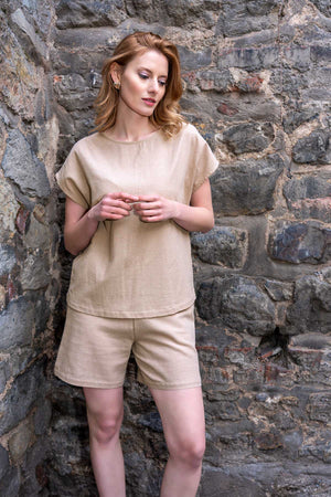 KADIN PAMUK YARASA KOL ARKA BEDEN DUGMELI BLUZ CEPLI SORT TAKIM - Vienetta1.GrupBEJ