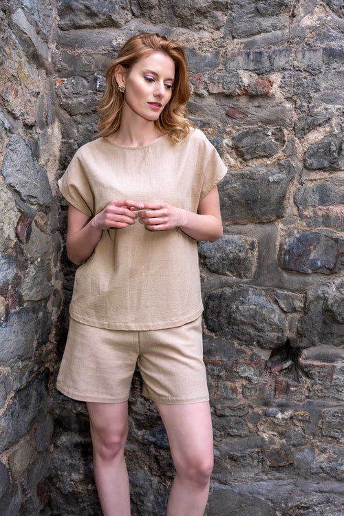 KADIN PAMUK YARASA KOL ARKA BEDEN DUGMELI BLUZ CEPLI SORT TAKIM - Vienetta1.GrupBEJ