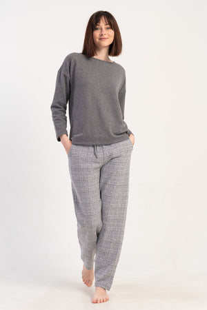 Woman Jacquard Interlock Big Size Low Shoulder Gray Pyjama Set