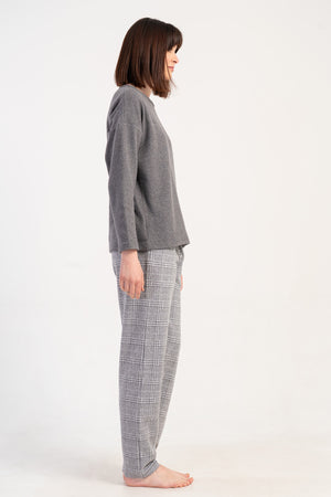 Woman Jacquard Interlock Big Size Low Shoulder Gray Pyjama Set