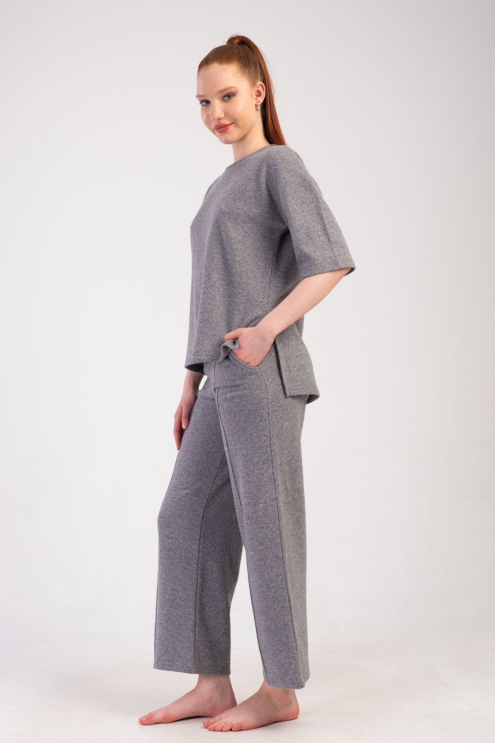 KADIN PIJAMA TAKIM JAKARLI INTERLOK 501011 - VienettaGRIS