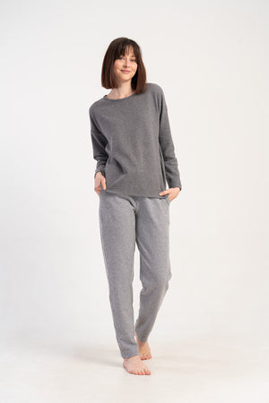 Woman Jacquard Interlock Low Shoulder Gray Pyjama Set