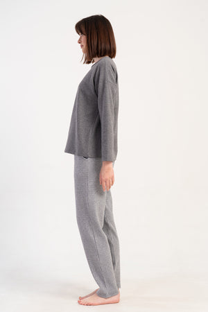 Woman Jacquard Interlock Low Shoulder Gray Pyjama Set