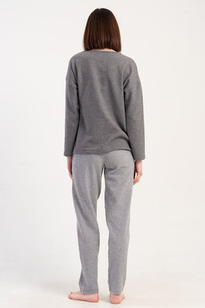 Woman Jacquard Interlock Low Shoulder Gray Pyjama Set