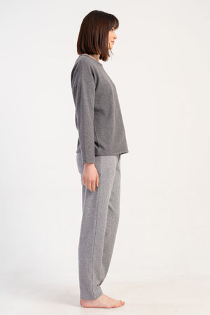 Woman Jacquard Interlock Low Shoulder Gray Pyjama Set