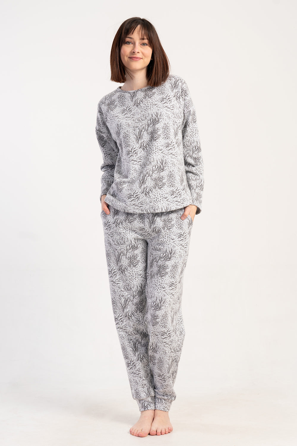 KADIN PIJAMA TAKIM JAKARLI INTERLOK 501015 - VienettaGRIS