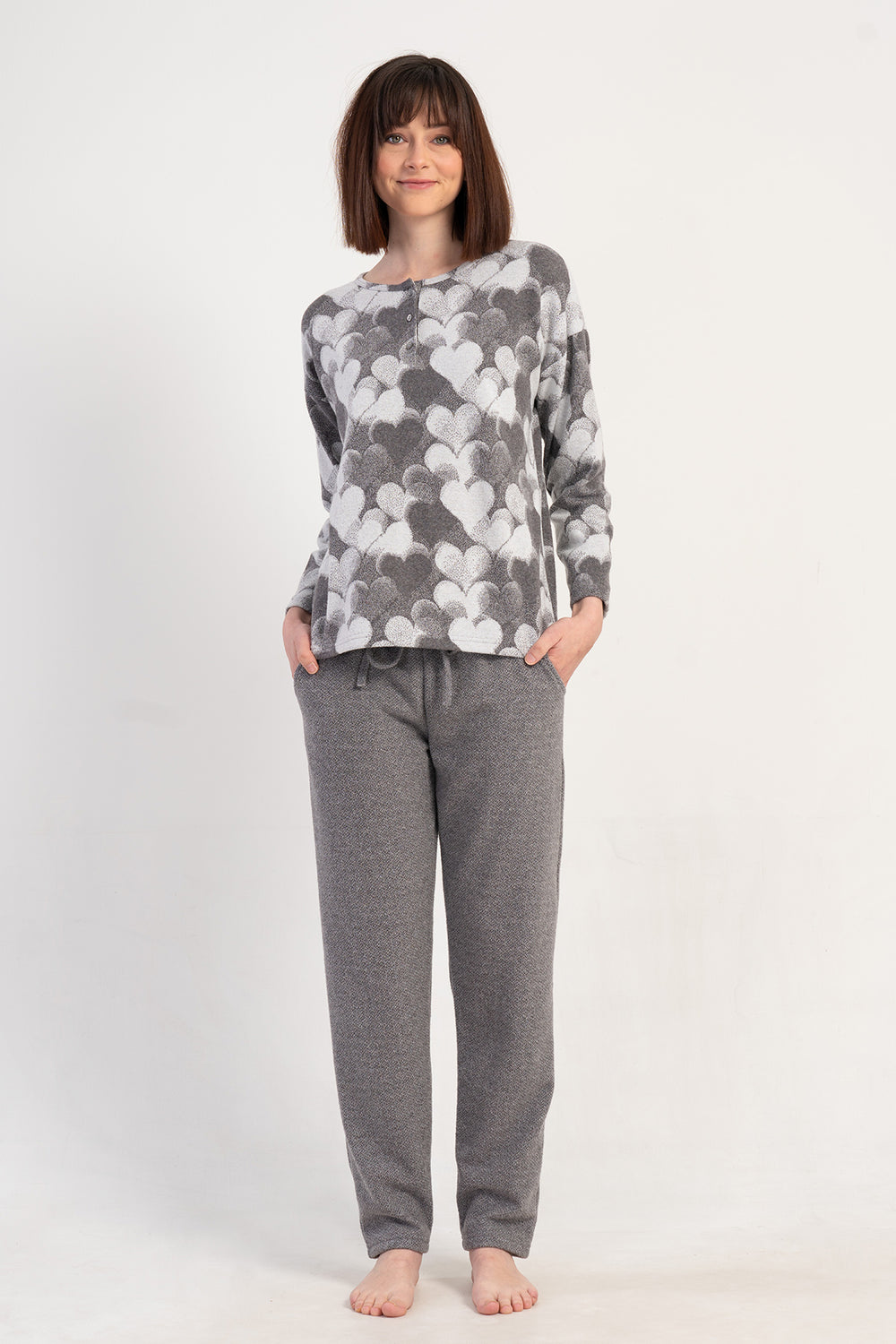 Woman Jacquard Interlock Big Size Gray Pyjama Set