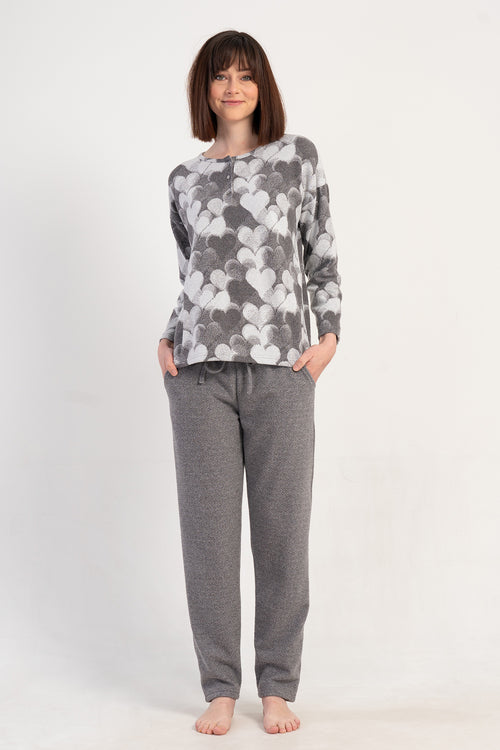 Woman Jacquard Interlock Big Size Gray Pyjama Set
