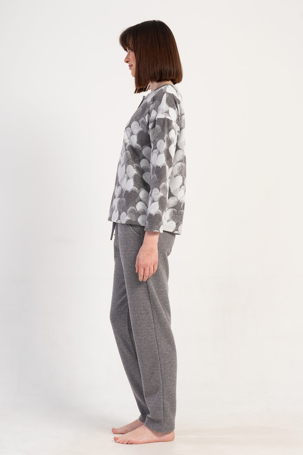 Woman Jacquard Interlock Big Size Gray Pyjama Set