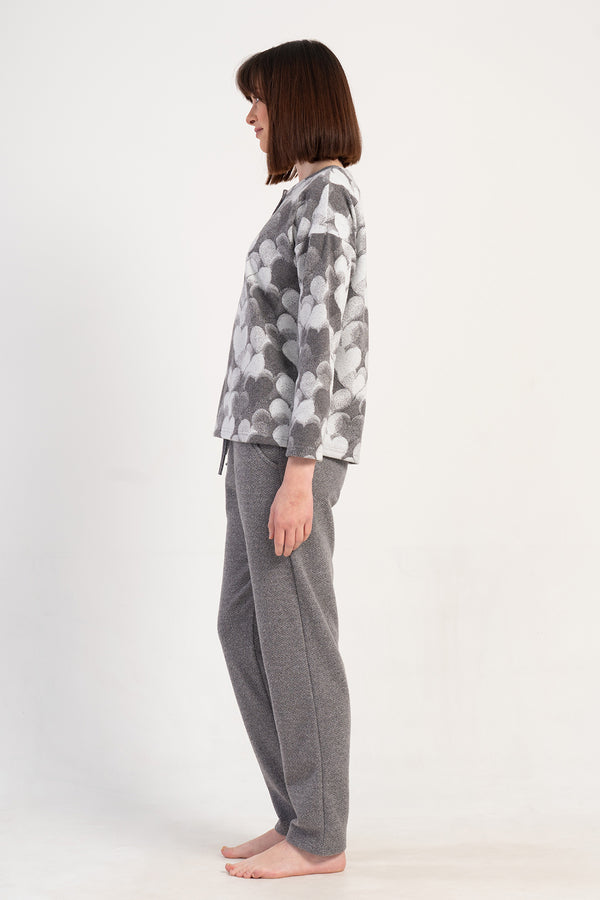 Woman Jacquard Interlock Big Size Gray Pyjama Set