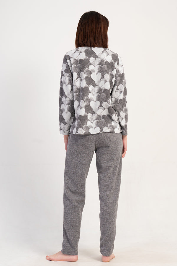Woman Jacquard Interlock Big Size Gray Pyjama Set