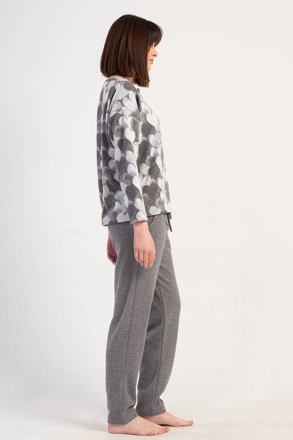 Woman Jacquard Interlock Big Size Gray Pyjama Set