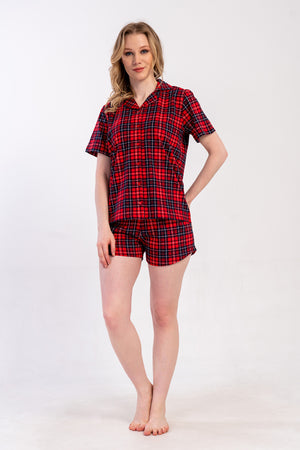 Woman Supreme Big Size Red Plaid Short Set