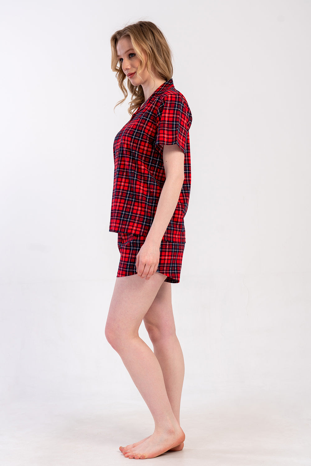 Woman Supreme Big Size Red Plaid Short Set