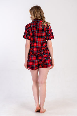 Woman Supreme Big Size Red Plaid Short Set