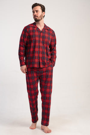 Man Supreme Buttoned Red Plaid Pyjama Set