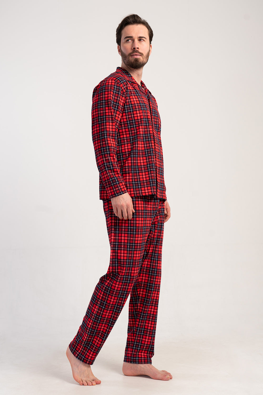 Man Supreme Buttoned Red Plaid Pyjama Set