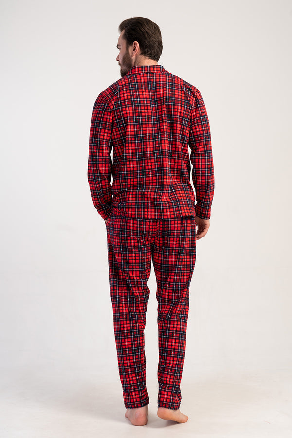 Man Supreme Buttoned Red Plaid Pyjama Set