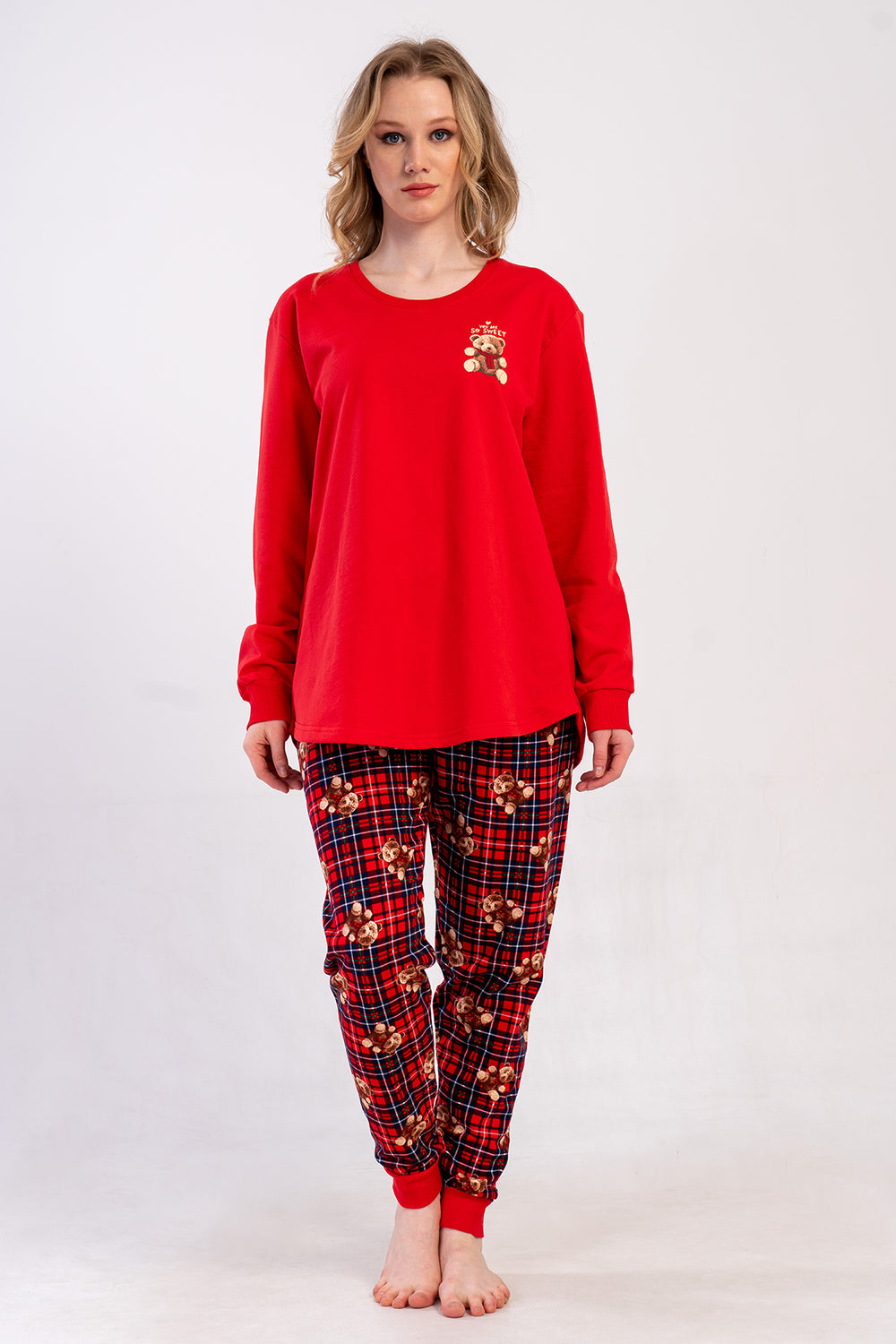 Woman Two Yarn Big Size Runy Red Pyjama Set