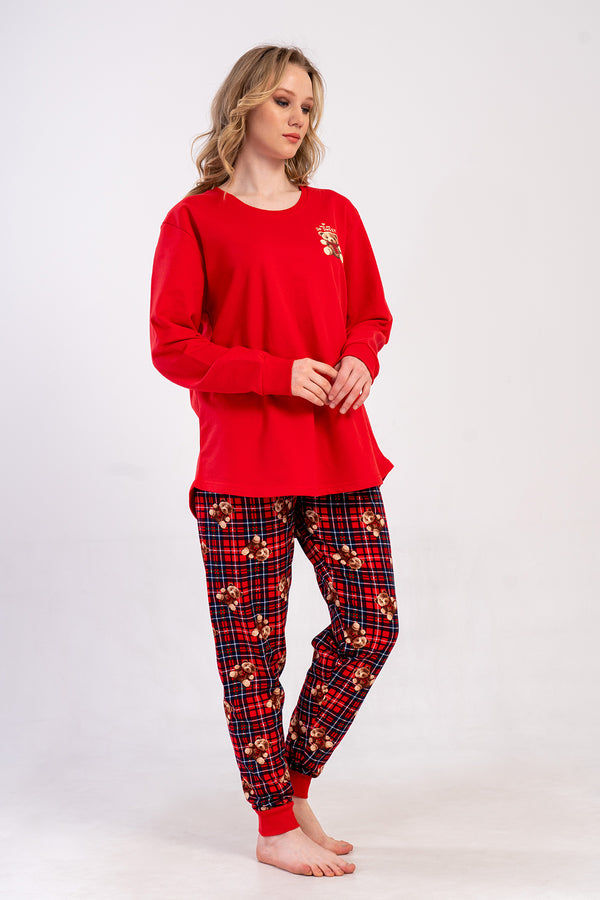 Woman Two Yarn Big Size Runy Red Pyjama Set