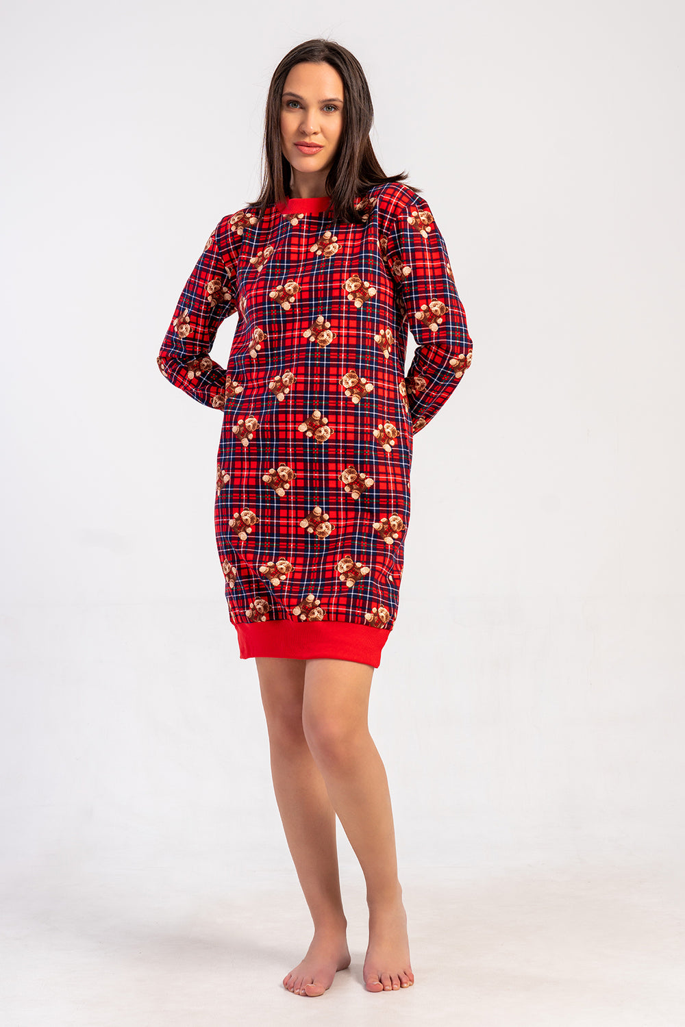 Woman Two Yarn Runy Red Tunic