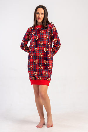 Woman Two Yarn Runy Red Tunic