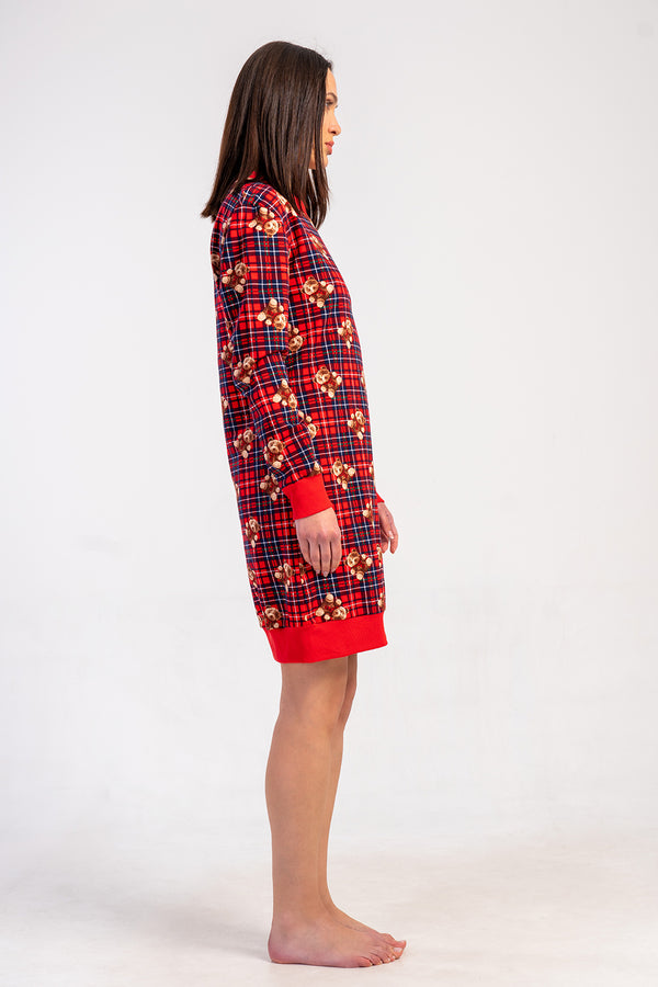 Woman Two Yarn Runy Red Tunic