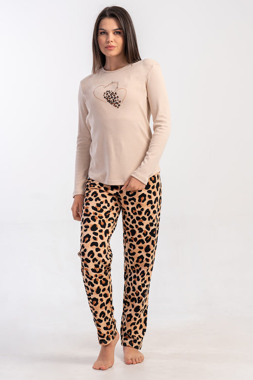 KADIN PIJAMA TAKIM INTERLOK 502161 - Vienetta1.GrupBEJ