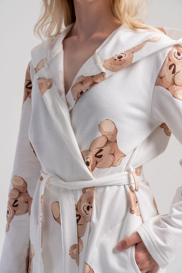 Woman Two Yarn Eko Hoodie Detail Dressing Gown
