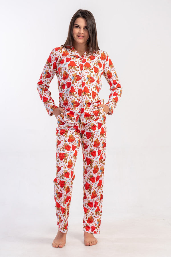 Woman Supreme Mina Shirt Collar Pyjama Set - Vienetta1.GrupKIRMIZI