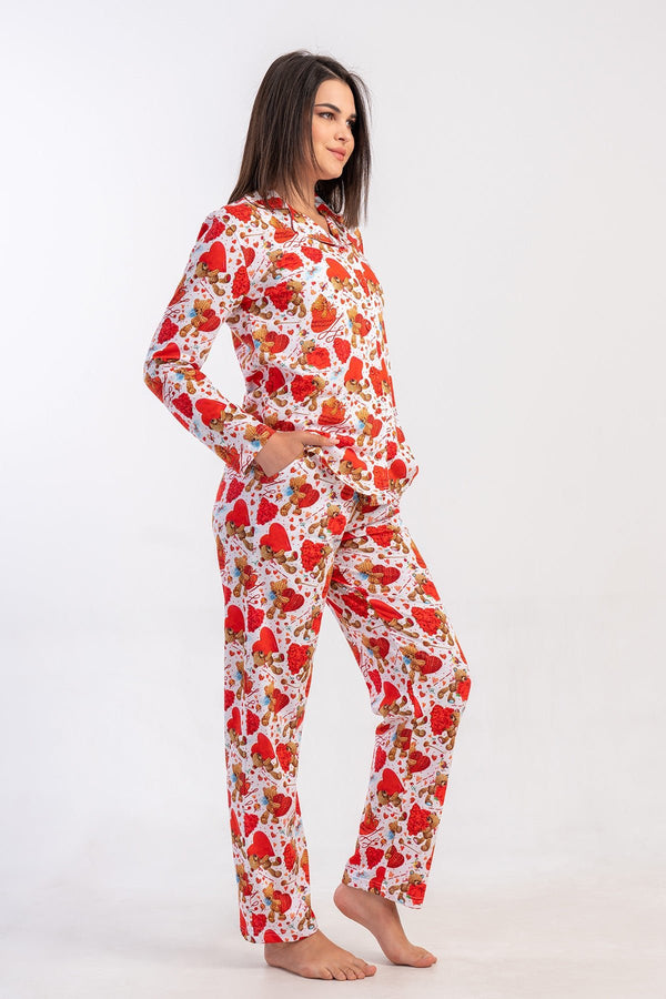 Woman Supreme Mina Shirt Collar Pyjama Set - Vienetta1.GrupKIRMIZI