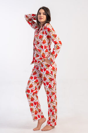 Woman Supreme Mina Shirt Collar Pyjama Set - Vienetta1.GrupKIRMIZI