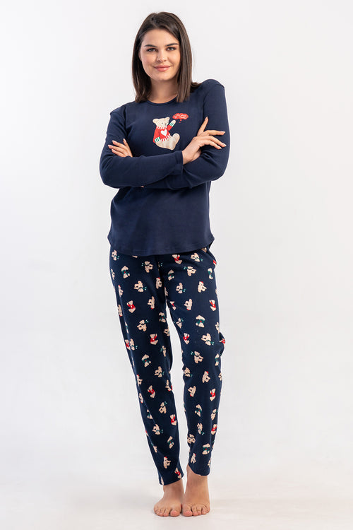 KADIN PIJAMA TAKIM INTERLOK 503059 - VienettaY.LACIVERTXL