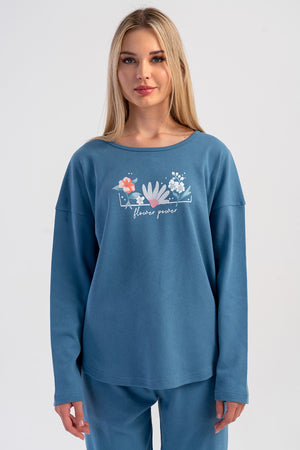 Woman Interlock Sadde Low Shoulder Pyjama Set