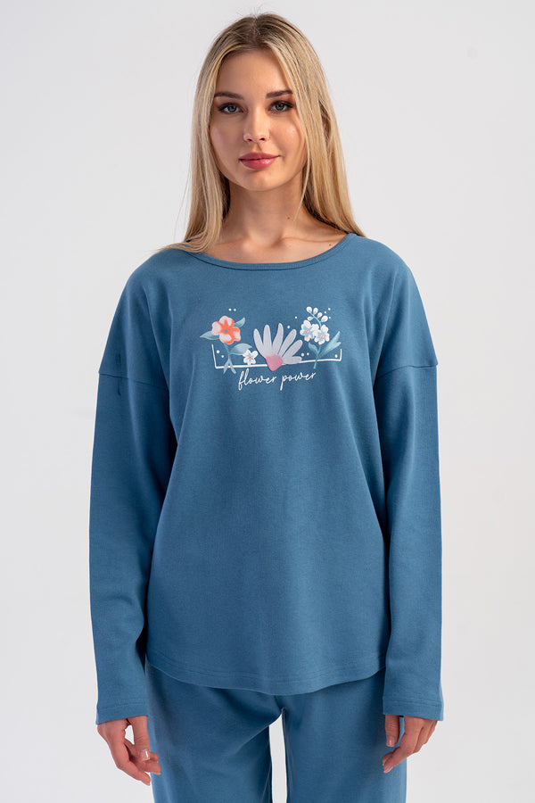 Woman Interlock Sadde Low Shoulder Pyjama Set