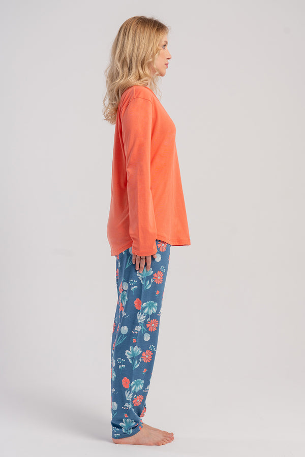 Woman Supreme Big Size Nila O Neck Pyjama Set - Vienetta1.Grup4235ORANJ