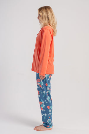 Woman Supreme Big Size Nika Shirt Collar Pyjama Set - Vienetta1.Grup4235ORANJ