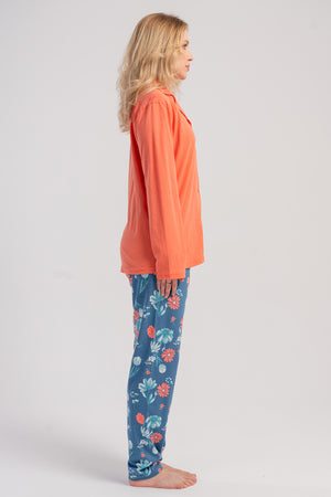 Woman Supreme Big Size Nika Shirt Collar Pyjama Set - Vienetta1.Grup4235ORANJ