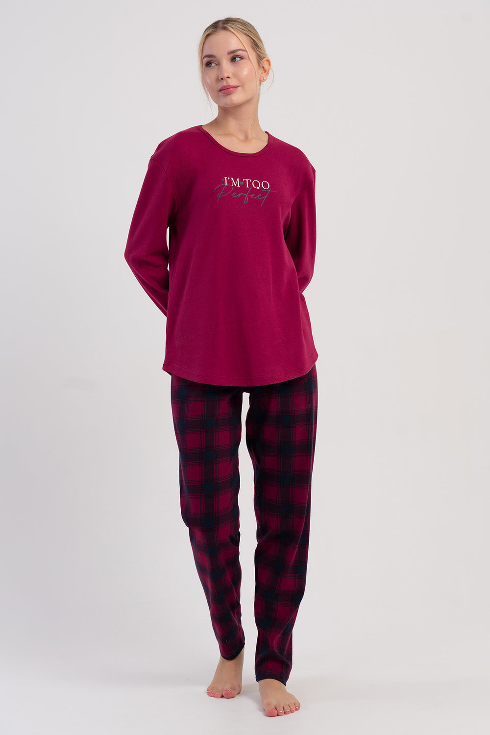 KADIN PIJAMA TAKIM INTERLOK 503136 - VienettaBORDOS