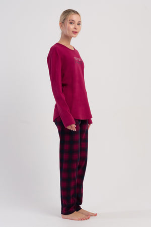 KADIN PIJAMA TAKIM INTERLOK 503136 - VienettaBORDOS