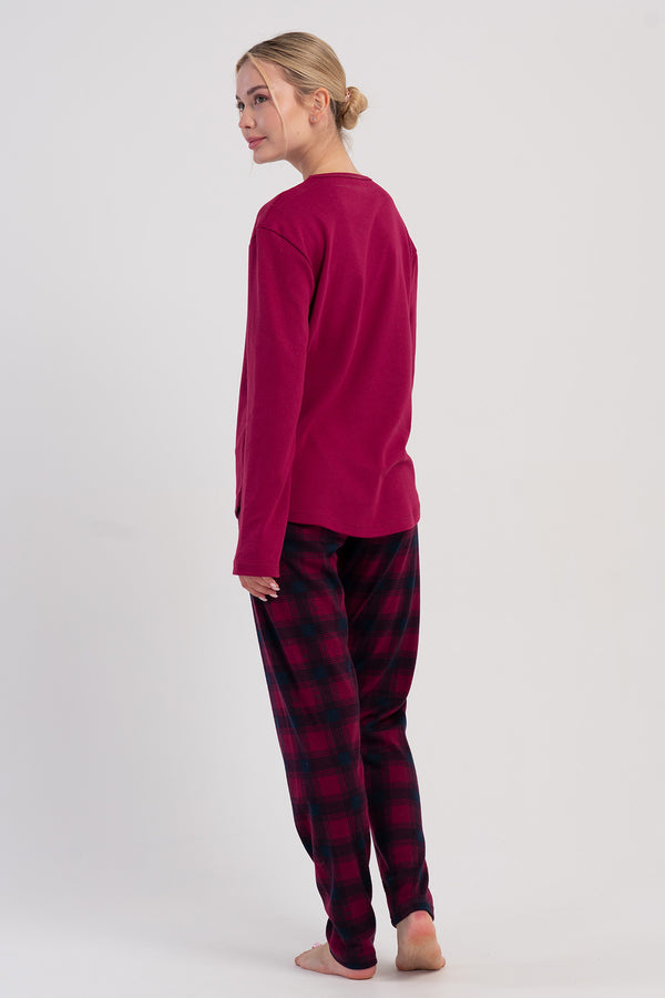 KADIN PIJAMA TAKIM INTERLOK 503136 - VienettaBORDOS