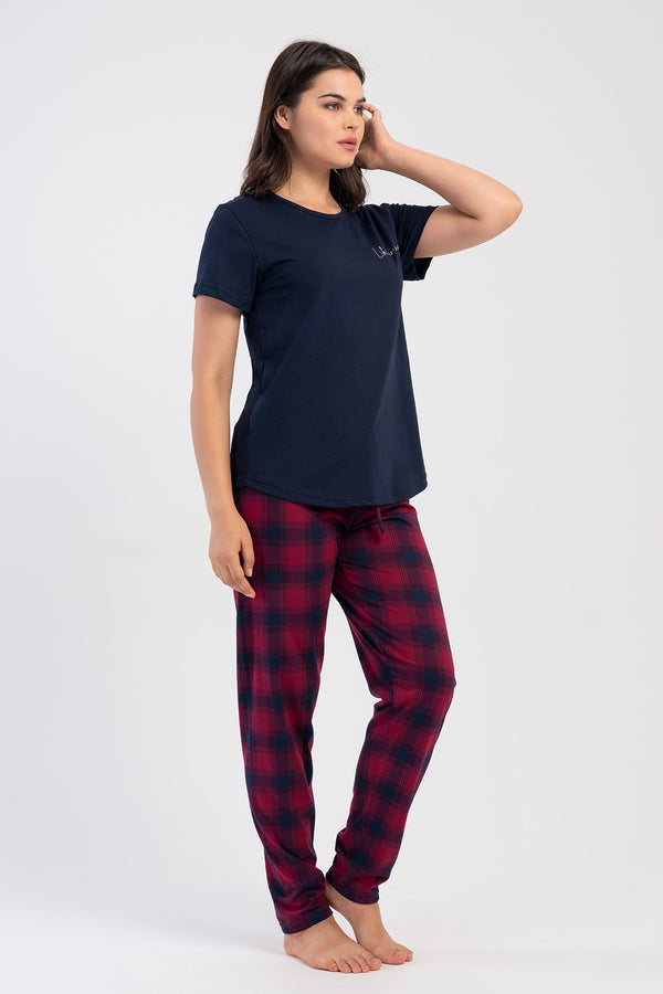 Woman Supreme Big Size Raha O Neck Pyjama Set - Vienetta1.Grup3927LACIVERT