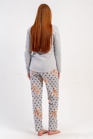 KADIN 2IPLIK O YAKA UZUN KOL ETEGI OVAL PIJAMA TAKIM